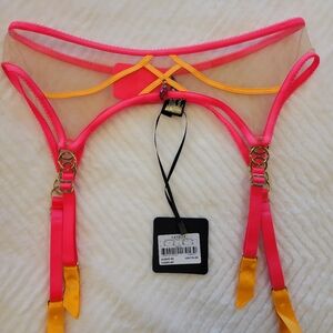 Honey Birdette Saskia Pink and Yellow Sheer Garter Belt